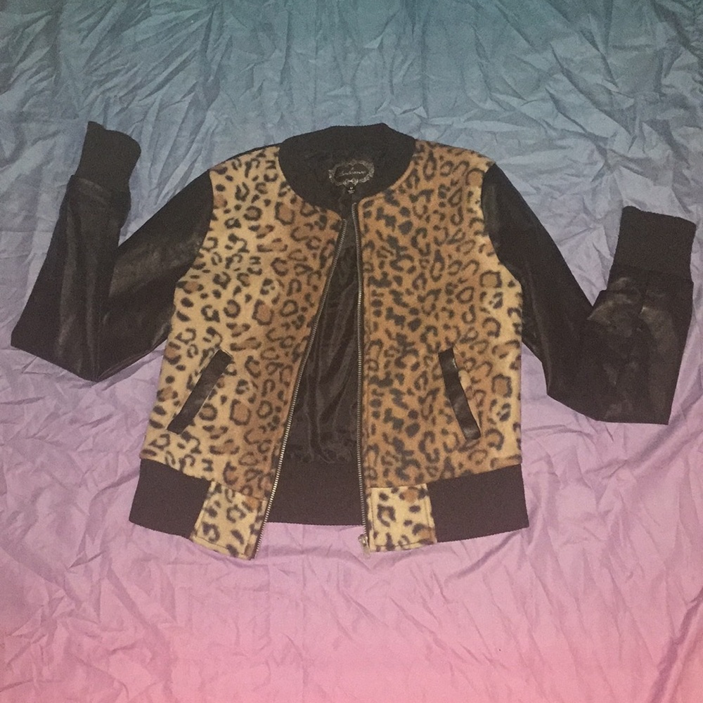 Leopard print jacket with pleather sleeves